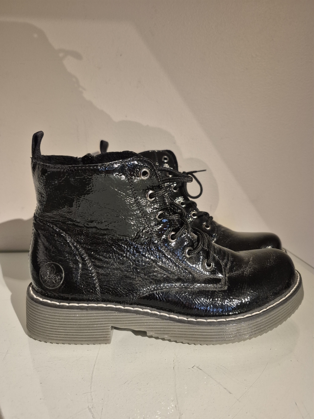 Rieker Patent Black Lace-Up Ankle Boots